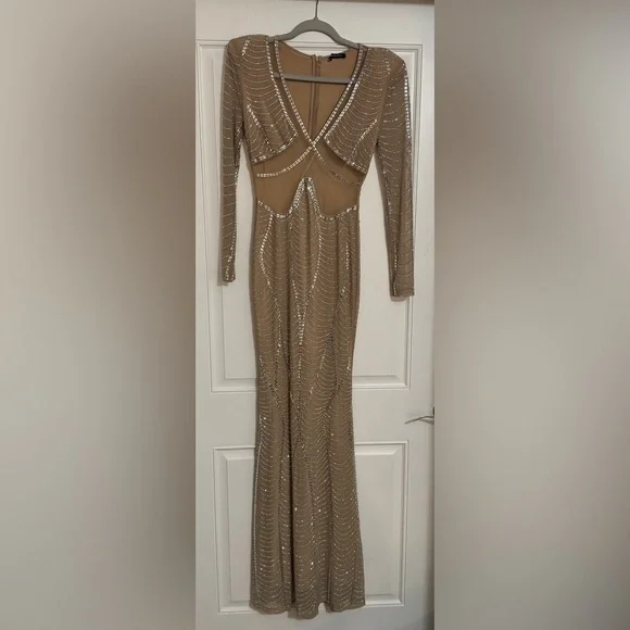 Banjul Tan and Silver Long Sleeve Dress - Picture 3 of 5